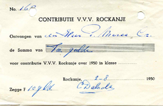 RO_VVV_002 Rockanje, V.V.V. Rockanje - Kwitantie Contributie V.V.V. Rockanje, (1950)