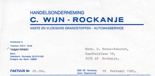 RO_WIJN_002 Rockanje, Wijn - C. Wijn, Handelsonderneming. Vaste en vloeibare brandstoffen. Autowasservice, (1985)