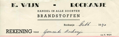RO_WIJN_004 Rockanje, Wijn - K. Wijn, Handel in alle soorten brandstoffen, (1940)