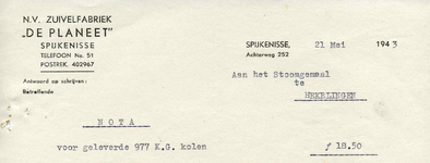 SP_PLANEET_001 Spijkenisse, De Planeet - N.V. Zuivelfabriek De Planeet , (1943)