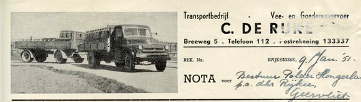 SP_RIJKE_003 Spijkenisse, de Rijke - Transportbedrijf C. de Rijke, Vee- en goederenvervoer, (1951)
