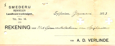 SP_VERLINDE_009 Spijkenisse, Verlinde - Smederij - Rijwielen, landbouwwerktuigen, (1923)