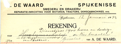 SP_WAARD_006 Spijkenisse, De Waard - A. De Waard, Smederij en draaierij. Reparatie-inrichting voor motoren, tractors, ...