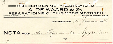 SP_WAARD_008 Spijkenisse, A. de Waard & Zn. - Smederij en metaaldraaierij, reparatie-inrichting voor motoren, (1936)