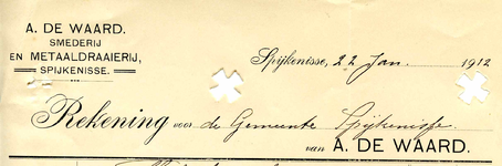 SP_WAARD_013 Spijkenisse, A. de Waard - Smederij en Metaaldraaierij, (1912)