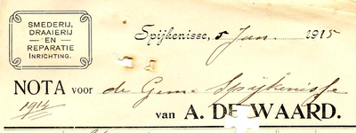 SP_WAARD_014 Spijkenisse, Waard, de - A. de Waard. Smederij, draaierij en reparatie-inrichting, (1915)