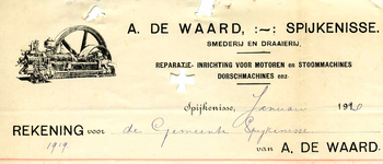 SP_WAARD_016 Spijkenisse, A. de Waard - Smederij en draaierij, reparatie-inrichting voor motoren en stoommachines, ...