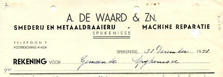 SP_WAARD_017 Spijkenisse, A. de Waard & Zn. - Smederij en metaaldraaierij, machine reparatie, (1941)