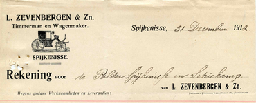 SP_ZEVENBERGEN_001 Spijkenisse, Zevenbergen - L. Zevenbergen en Zoon, Timmerman en wagenmaker, (1912)
