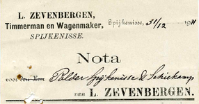 SP_ZEVENBERGEN_002 Spijkenisse, Zevenbergen - L. Zevenbergen, Timmerman en wagenmaker, (1911)