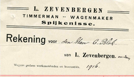 SP_ZEVENBERGEN_003 Spijkenisse, Zevenbergen - L. Zevenbergen, Timmerman, wagenmaker, (1916)