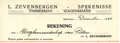 SP_ZEVENBERGEN_004 Spijkenisse, Zevenbergen - L. Zevenbergen, Timmerman - Wagenmaker, (1942)