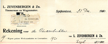 SP_ZEVENBERGEN_005 Spijkenisse, Zevenbergen - L. Zevenbergen & Zn., Timmerman en wagenmaker, (1921)