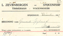 SP_ZEVENBERGEN_006 Spijkenisse, L. Zevenbergen - Timmerman, wagenmaker, (1937)