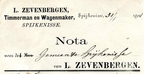 SP_ZEVENBERGEN_010 Spijkenisse, Zevenbergen - L. Zevenbergen, Timmerman en Wagenmaker, (1914)