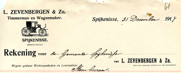 SP_ZEVENBERGEN_012 Spijkenisse, L. Zevenbergen & Zn. - Timmerman en Wagenmaker, (1917)