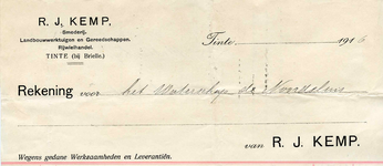 TI_KEMP_001 Tinte, Kemp - R.J. Kemp, Smederij, Landbouwwerktuigen en gereedschappen. Rijwielhandel, (1916)