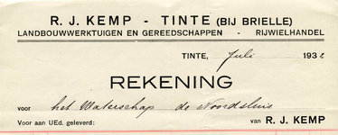TI_KEMP_002 Tinte, Kemp - R.J. Kemp, Landbouwwerktuigen en gereedschappen. Rijwielhandel, (1932)