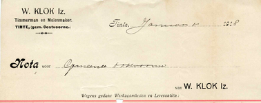 TI_KLOK_002 Tinte, Klok - W. Klok Iz., Timmerman en molenmaker, (1928)