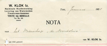 TI_KLOK_003 Tinte, Klok - W. Klok Iz., Timmerman - Aannemer, machinale houtbewerking, levering van watermolens, (1928)