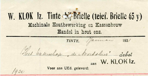 TI_KLOK_005 Tinte, Klok - W. Klok Iz., Machinale houtbewerking en kassenbouw. Handel in hout enz., (1931)