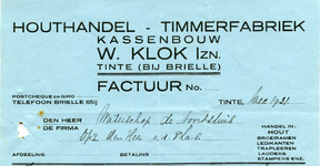 TI_KLOK_007 Tinte, Klok - W. Klok Izn., Houthandel - Timmerfabriek, kassenbouw. Handel in: hout, broeiramen, ...