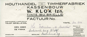 TI_KLOK_008 Tinte, Klok - W. Klok Izn., Houthandel, timmerfabriek, kassenbouw. Handel in: hout, broeiramen, ledikanten, ...