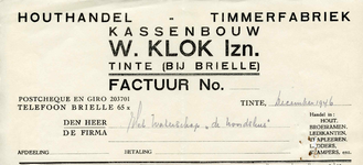 TI_KLOK_011 Tinte, Klok - W. Klok Izn., Houthandel, timmerfabriek, kassenbouw. Handel in: hout, broeiramen, ledikanten, ...