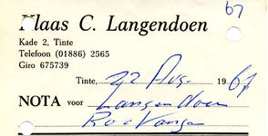 TI_LANGENDOEN_001 Tinte, Langendoen - Klaas C. Langendoen, Kruidenierszaak. Levensmiddelen, (1967)