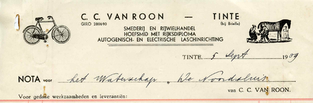 TI_ROON_002 Tinte, Van Roon - C.C. van Roon, Smederij en rijwielhandel. Hoefsmid met rijksdiploma. Autogenisch- en ...
