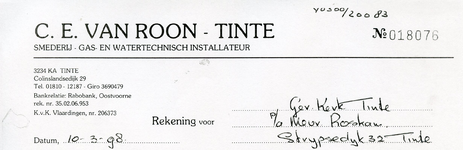 TI_ROON_010 Tinte, Van Roon - C.E. van Roon. Smederij, gas- en watertechnisch installateur, (1998)