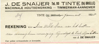 TI_SNAIJER_001 Tinte, De Snaijer - J. de Snaijer, Timmerman - Aannemer. Machinale houtbewerking, (1935)