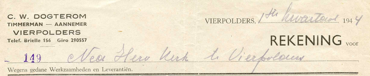 VP_DOGTEROM_002 Vierpolders, Dogterom - C.W. Dogterom, Timmerman - Aannemer, (1944)