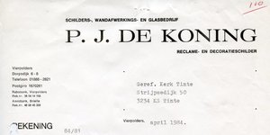 VP_KONING_001 Vierpolders, P.J. de Koning - Schilders-, wandafwerkings- en glasbedrijf, reclame- en decoratieschilder, (1984)