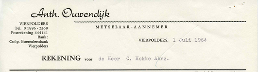 VP_OUWENDIJK_004 Vierpolders, Ouwendijk - Anth. Ouwendijk, Metselaar - Aannemer, (1964)