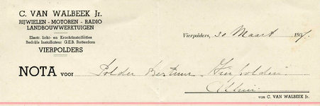VP_WALBEEK_003 Vierpolders, Van Walbeek - C. van Walbeek Jr., Rijwielen, motoren, radio, landbouwwerktuigen. Electr. ...