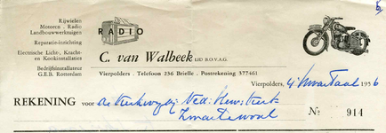VP_WALBEEK_004 Vierpolders, Van Walbeek - C. van Walbeek, Lid van B.O.V.A.G. Rijwielen, motoren, radio, ...