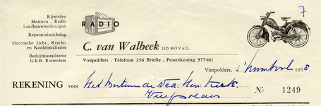 VP_WALBEEK_005 Vierpolders, Van Walbeek - C. van Walbeek, Lid van B.O.V.A.G. Rijwielen, motoren, radio, ...