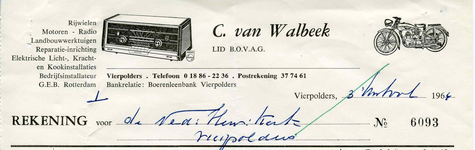 VP_WALBEEK_006 Vierpolders, Van Walbeek - C. van Walbeek, Lid van B.O.V.A.G. Rijwielen, motoren, radio, ...