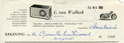 VP_WALBEEK_007 Vierpolders, Van Walbeek - C. van Walbeek, Lid van B.O.V.A.G. Rijwielen, motoren, radio, ...