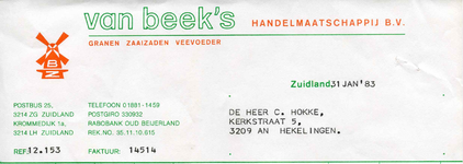 ZL_BEEK_005 Zuidland, Van Beek - Van Beek's Handelmaatschappij B.V. Granen, zaaizaden en veevoeder, (1983)