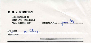 ZL_KEMPEN_001 Zuidland, Van Kempen - E.H. van Kempen, (1981)