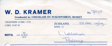 ZL_KRAMER_001 Zuidland, Kramer - W.D. Kramer, groothandel in: chocolade en suikerwerken, banket, (1969)