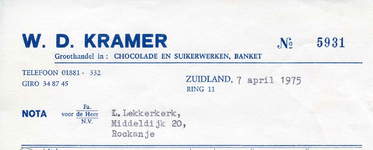 ZL_KRAMER_002 Zuidland, Kramer - W.D. Kramer, groothandel in: chocolade en suikerwerken, banket, (1975)