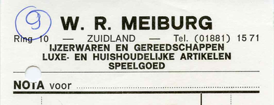 ZL_MEIBURG_003 Zuidland, Meiburg - W.R. Meiburg, IJzerwaren en gereedschappen. Luxe- en huishoudelijke artikelen. ...
