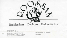ZL_ROOSSAN_001 Zuidland, Roossan - Roossan, Bruidsuikers, Bonbons, Kadoartikelen, (1998)