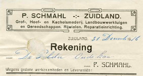 ZL_SCHMAHL_002 Zuidland, Schmahl - P. Schmahl, Grof-, Hoef- en kachelsmederij. Landbouwwerktuigen en gereedschappen. ...