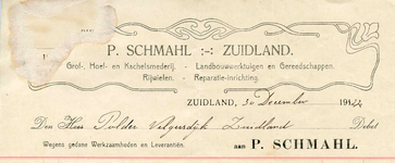 ZL_SCHMAHL_003 Zuidland, Schmahl - P. Schmahl, Grof-, Hoef- en Kachelsmederij. Landbouwwerktuigen en gereedschappen. ...