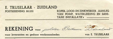 ZL_TRIJSELAAR_001 Zuidland, Trijselaar - E. Trijselaar, Koper-, lood- en zinkwerker. Aanleg van pomp, waterleiding en ...
