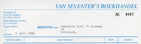 ZL_VAN SEVENTER_001 Zuidland, Van Seventer - Boek- en kantoorboekhandel A. van Seventer, (1972)